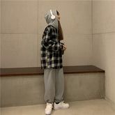 Vintage Hooded Plaid Combination Shirt